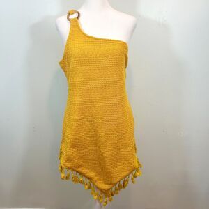 SHEINSXY Golden Yellow Crotchet 70's Style Single Shoulder Tassel Hem Dress Top